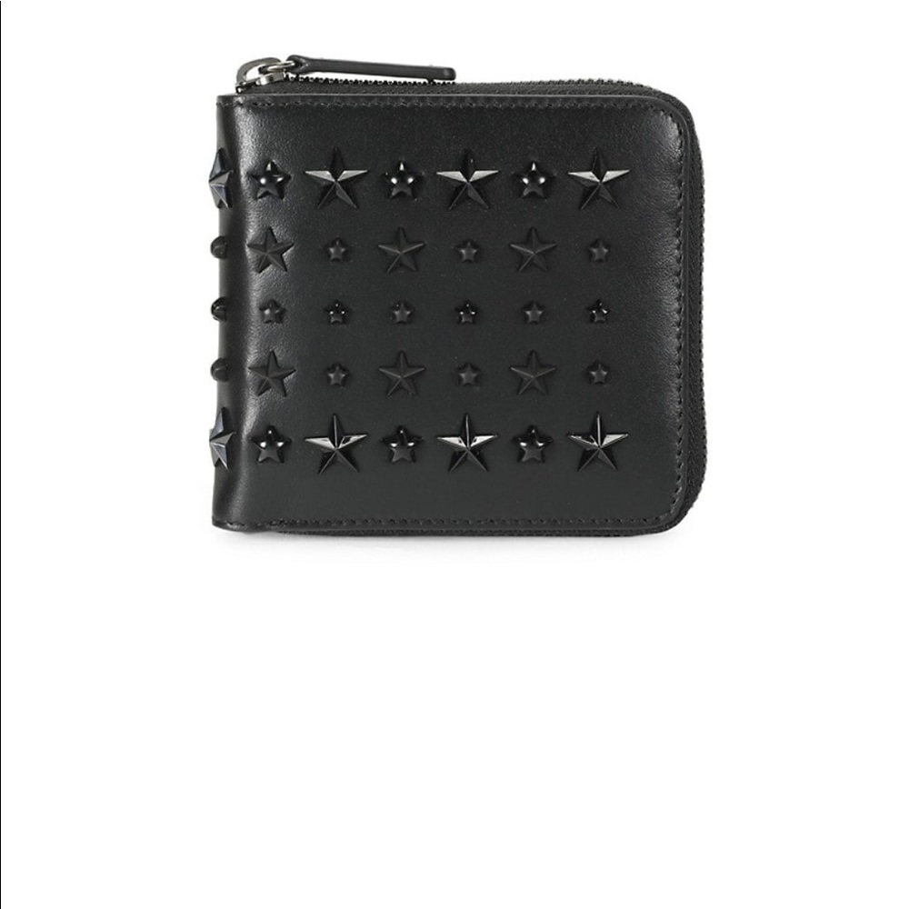 JIMMY CHOO
Lawrence Studded Leather Zip-Around Wallet